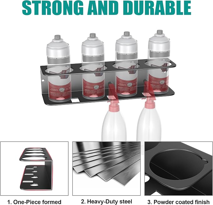 EVERHANGER Spray Can Holder, Wall Mount Spray Bottle Storage Rack Heavy Duty Spray Paint Bottle Organizer for Garage & Home, 16 Can Holes