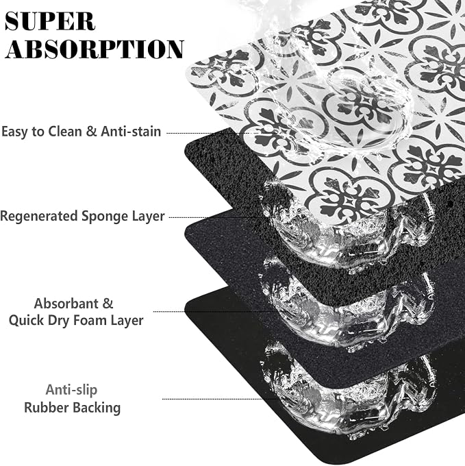 Dog Food Mats for Floors Absorbent, Pet Cat Food Mat - Quick Dry Dog Bowl Mats for Food and Water, Eco-Friendly Boho Pet Supplies