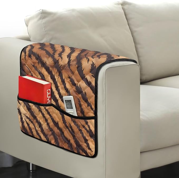 Sofa Armrest Cover Stretch Couch Arm Covers Breathable Armrest Covers for Chairs Arms Protector Keep Home Clean Scratch-Resistant Sofa Arm Cover Protect Armchair Decor Tiger Pattern