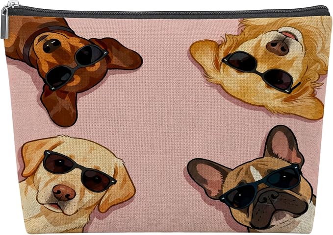 Funny Dog Lover Gifts Empty Mahjong Tile Bag 13x7.8 Inch | Pink Dog Printed Portable Travel Case Organizer Zipper Pouch for American Mahjong Tiles Game Night Accessories and Gifts