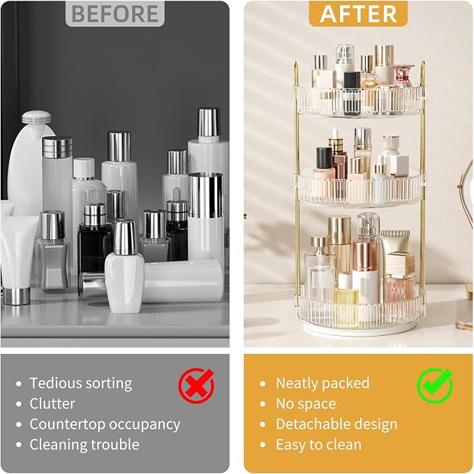 360° Rotating Makeup Organizer, Large Capacity Skincare & Cosmetics Storage | Skincare & Makeup Caddy, Bathroom Counter Organizer, Spinning Storage Tray for Perfume, Dresser, Bedroom, Vanity Countertop