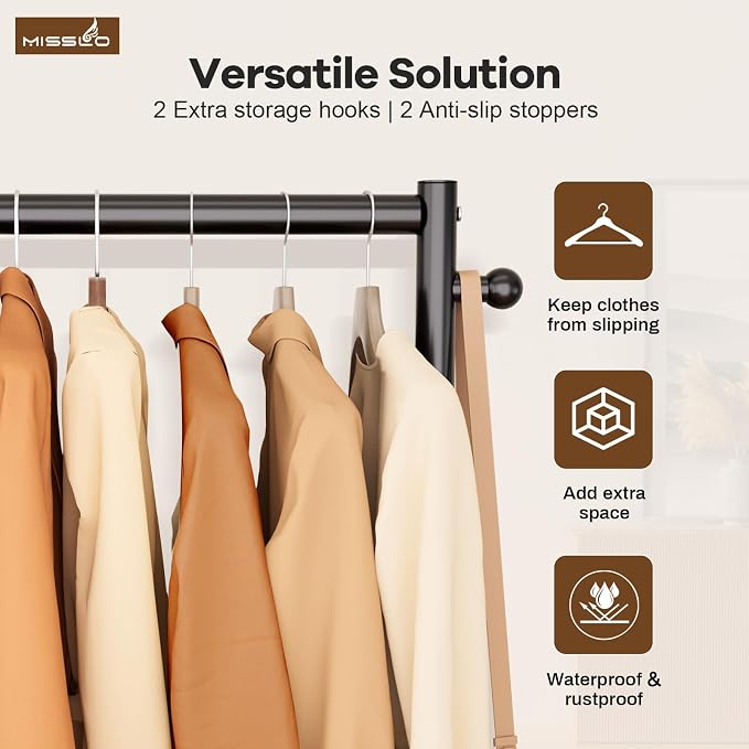 MISSLO Small Clothes Racks for Hanging Clothes Clothing Rack with Wheels 60" Metal Garment Rack with Shelves Portable Rolling Wardrobe Rack for Small Space, Black