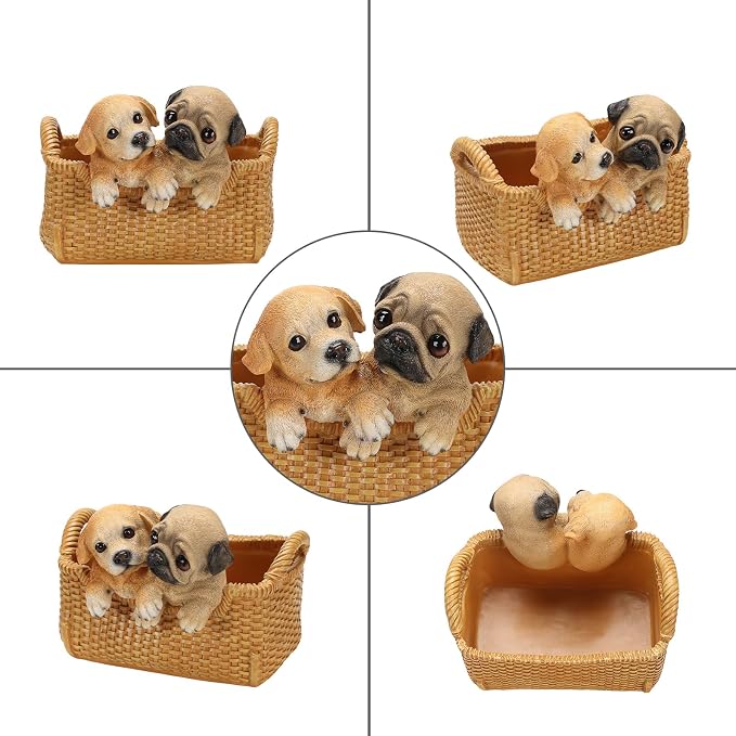 Labrador & Pug Statue Key Bowl for Entryway Table - Large Capacity Decorative Key Holder Bowl - Weighted Candy Dish for Office Desk, Stable Animal Storage Basket for Home Decor