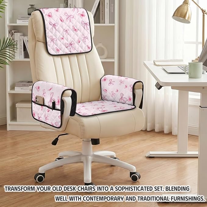 Pink Bow Recliner Slip Covers that Stay in Place 4 Piece | Quilted Recliner Chair Covers with Arms Stain Resistant Recliner Cover for Reclining Sofa Armchair,Non-Slip