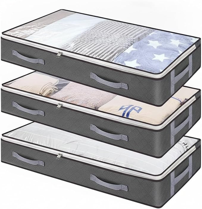 Under Bed Storage Bag with Clear Window, Foldable PET Plastic Organizer for Bedding and Clothes, Low Profile 5.9 Inch Height (1 PC)