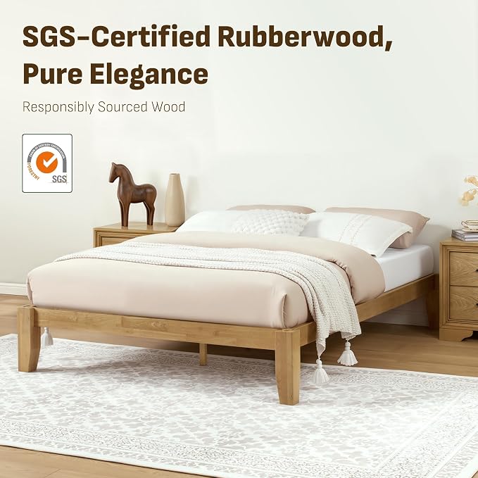 Softa Mikor Queen Japanese Joinery Bed Frame, Solid Rubberwood, 1500 Lbs Heavy Duty Slats Support, SGS Certified, 15-Min No-Tool Assembly, Noise-Free, Under-Bed Storage, No Box Spring Needed