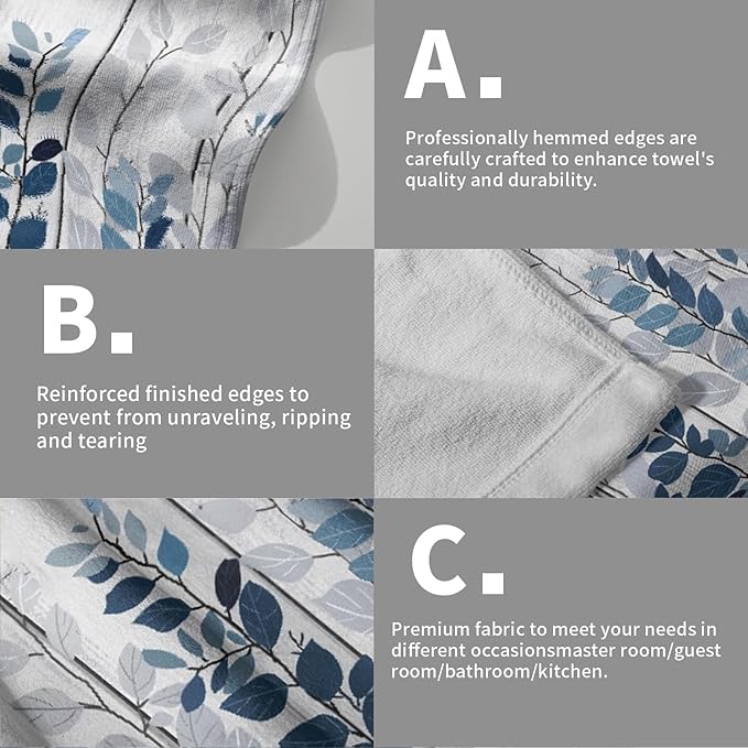 Giwawa Blue Eucalyptus Leaves Hand Towels Set of 2 Rustic Wood Soft Guest Bath Towel Kitchen Dish Towels Spa Home Bathroom Decorations