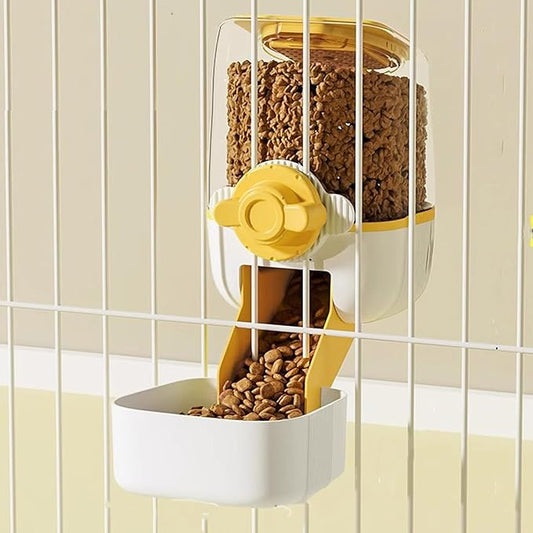 Pet Dog Cat Hanging Automatic Feeders, Auto Gravity Pet Feeder No Drip Water Set, Cage Pet Feeding Bowls Dispenser for Cats Dogs Puppy, Rabbit (Yellow)