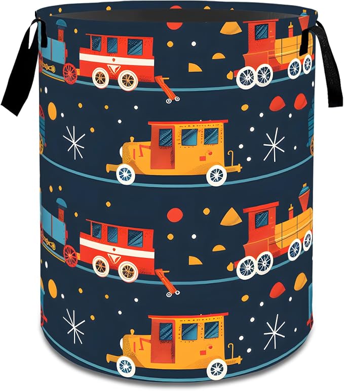 Colorful Train Laundry Basket,Dirty Clothes Hamper,Retro Cartoon Locomotive Storage Bin Gifts,Foldable Waterproof Oxford Cloth Baskets for Bathroom,Bedroom,Home Decoration(19.7" x 15.7")