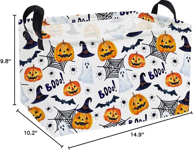Essme Rectangular Halloween Basket,Ghost Storage Bins Organizer with Handles for Room Decor, Gift Basket.(Watercolor Halloween)