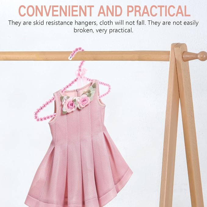 MAGICLULU 2 Pack Beaded Hangers for Kids, 11.8 x 7.5 Inch Pink Plastic Baby Clothes Hangers with Bow, Non Slip Toddler Nursery Closet Organizer for Girl Dress, Dog Pet Apparel