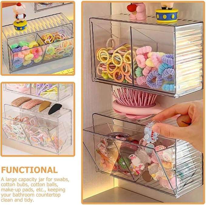 Ipetboom 2pcs Wall Mounted Cotton Swab Box with Lid Pet Large Organizer