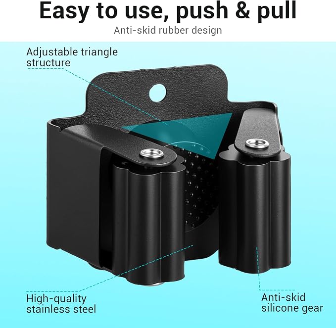 24 PCS Heavy Duty Broom Holder Wall Mount, Stainless Steel Broom Hanger Wall Mount with Screws - Black Mop & Garden Tool Organizer Rack for Garage, Kitchen, Laundry Room Storage