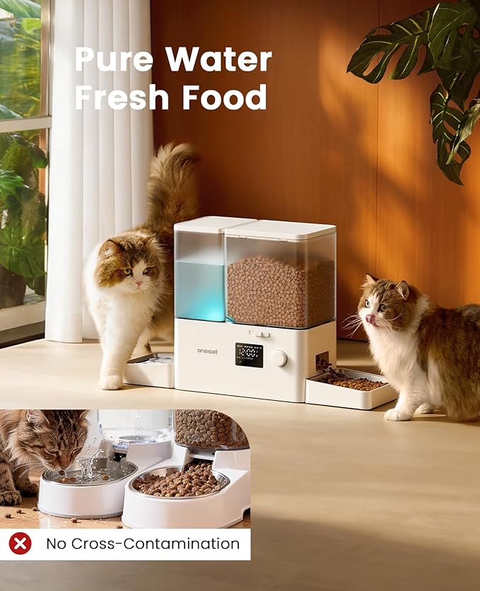 oneisall Automatic Cat Feeder and Water Dispenser, Cat Food Dispenser 36Cups/8.5L, 2-in-1 Large Capacity 5L Cat Feeder and 3.5L Gravity Water Dispenser for Pets, Timed Cat Feeder for Dry Food