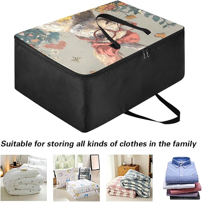 Comforter Storage Bags Large Folding Blanket Organizer Bag with Strong Handles Clear Window Closet Storage Containers for Clothes King Queen Pillows Bedding Quilt Duvet Grey Easter Bunny and Wi