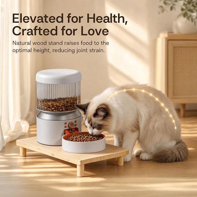 Elevated Cat Food Stand for Automatic Feeder, 2.4" Raised Cat Bowl Stand | Pet Food Station for Neck & Joint Care, Waterproof Solid Wood Cat Feeder Stand, Cat Food Table with Non-Slip Feet