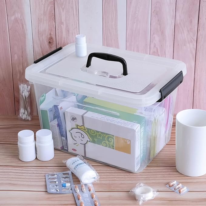 Cand 12 Quart Lidded Storage Bin with Black Handle, Plastic Latching Boxes