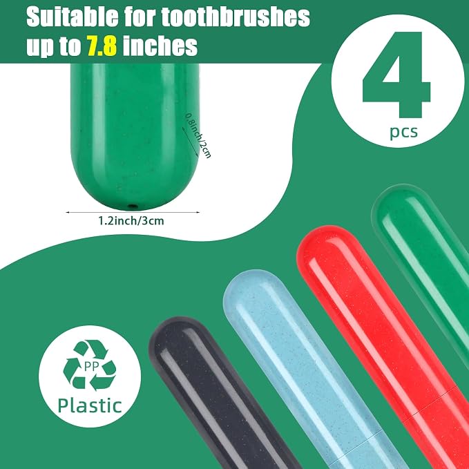 Hooqict 4 Pack Travel Toothbrush Case Portable Travel Toothbrush Holder Plastic Toothbrush Container Protector Cover for Traveling, Camping, Home, School, Business
