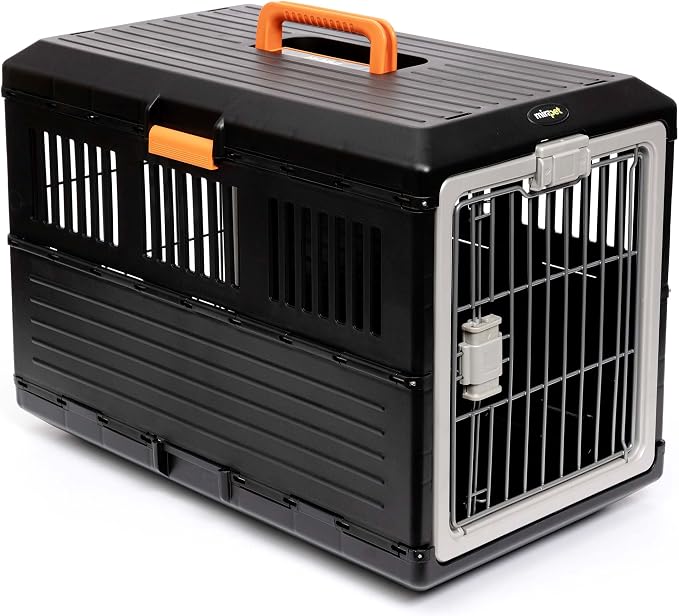 USA Pet Carrier & Crate - Premium Collapsible Design for Cats and Dogs - Portable Kennel for Small Pets - Indoor/Outdoor (Medium Model A (26'')), Dark Gray