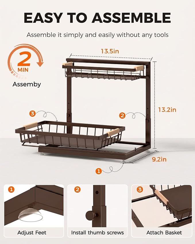 2-Pack 2-Tier Height Adjustable Under Sink Organizer & Storage (Brown)