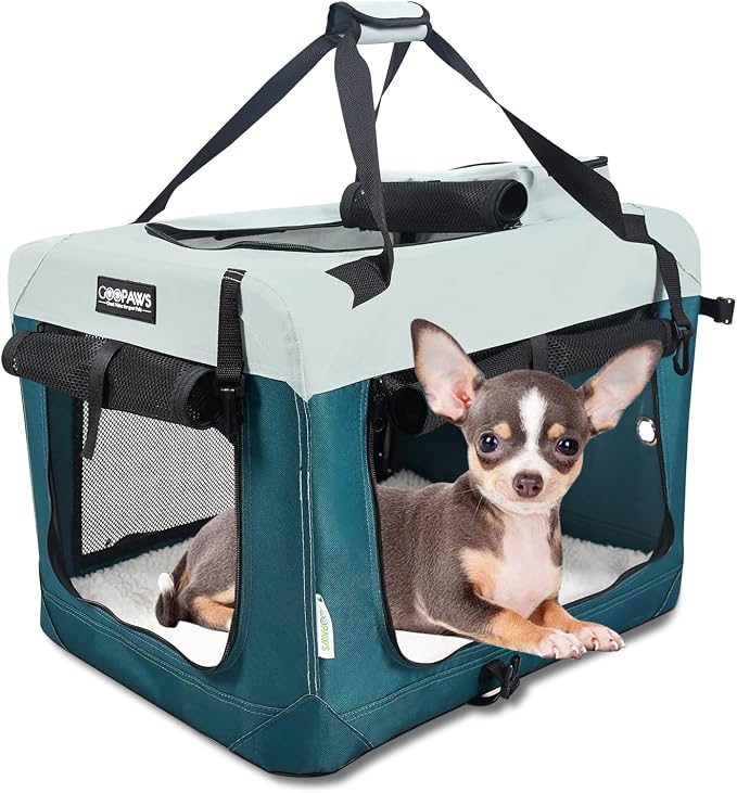Jespet 3 Door Soft Dog Crates Kennel for Pets, Folding Travel Pet Carrier | 3 Mesh Doors 24'' Dog House, Large Pocket, Easy to Install, Steel Frame, Removable Crate Pad, For Indoor & Outdoor