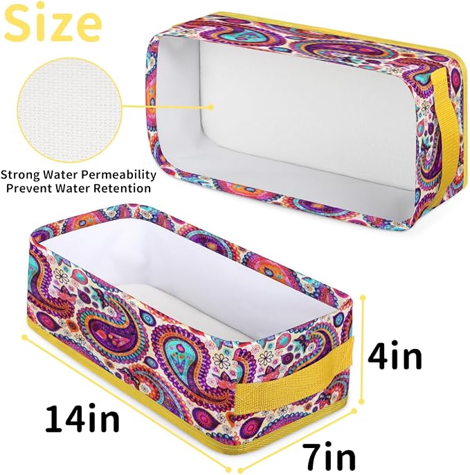 Paisley Folk Style Bathroom Storage Basket, Foldable with Handle Open Countertop Paper Towel Decorative Box, Toilet Tank Top Shelf Baskets for Home Closet Bedroom Living Room Office