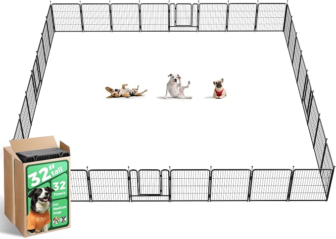 FXW Rollick Dog Playpen, Indoor, Yard & RV Camping, 32" H, 32 Panels | Easy setup, Heavy-duty, DIY layouts, for Small & Medium Dogs, Patented