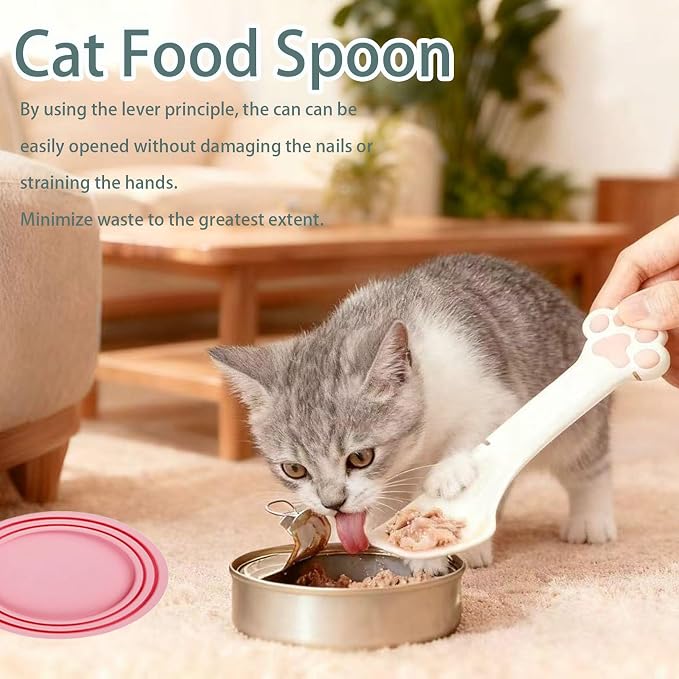 Cat Dog Food Can Lids Spoons，Silicone Pet Food Can Lids | Multi-Function Cat Food Spoon and Opener Cute Paw Shape Opener Spatula Wet Food Spoon for Cats and Dogs (Gray)