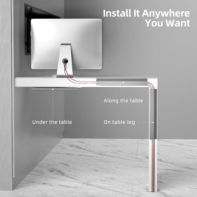 YECAYE 94.2 in Cable Management Under Desk,Easy Install Adhesive Mount Cord Hider,Cord Organizer,Wire Management,Wire Hider for Office Organization,Child & Pet Proof,Grey (Pack of 2)