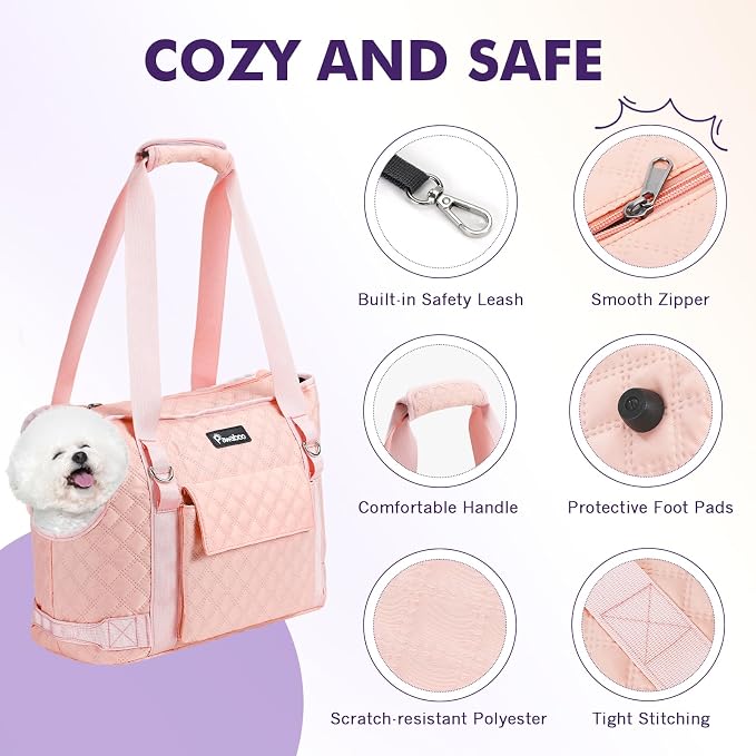 Pawaboo Dog Purse Carrier for Small Dogs with Pocket,Up to 11Lbs | Lightweight & Portable Dog Tote Bag Carrier Purses,Soft Sided Design,Front Pocket for Storage Travel Shopping Pink