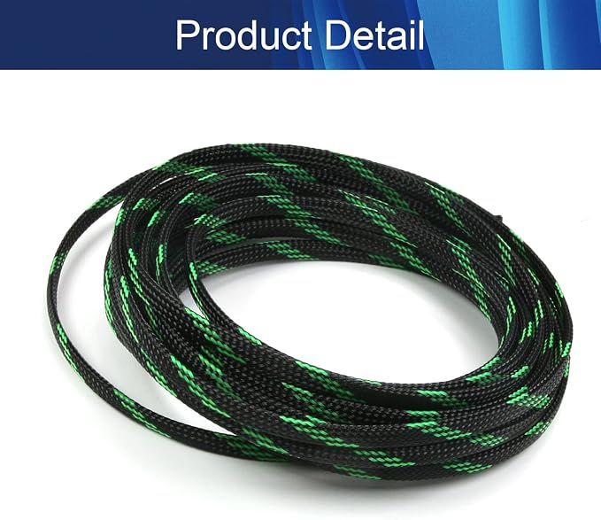 Jutagoss PET Expandable Braided Cable Sleeve, 16.4ft - 1/4 inch Black Fluorescent Green Cable Management Sleeve, Wire Loom Tube Cord Protector for USB Cable, Power Cord, Audio Video and More, 1Pc