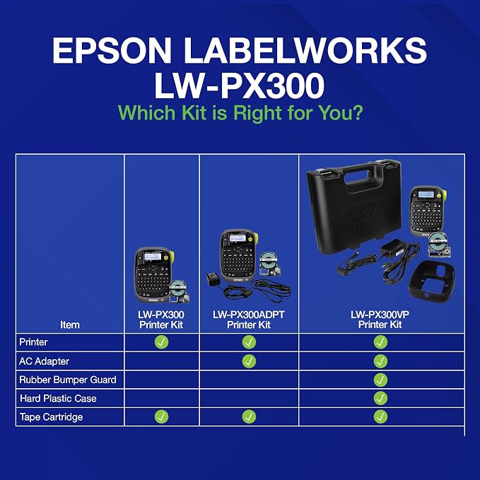 LABELWORKS Epson Restaurant Deli Organizer Bundle - LW-PX300 Industrial Label Maker and 212WBPX PET (Polyester) Tape Cartridge - White on Black Industrial Label Maker Tape