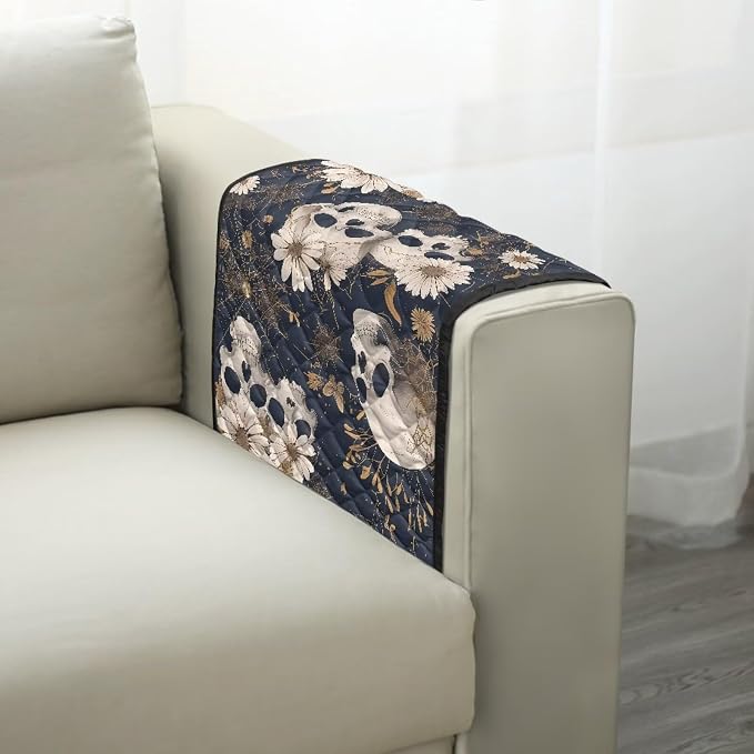 Skull Daisy Stretch Sofa Armrest Covers Arm Cover for Chairs Anti-Slip Couch Armrest Covers with 2 Pockets Furniture Armrests Protector for Sofa Couch Chair Recliner
