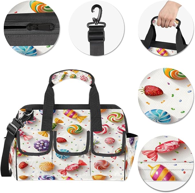 Candy Heavy Duty Tool Bag 14.8 Inch Colorful Candy Portable Soft Tool Box Organizer Storage with Adjustable Shoulder Strap
