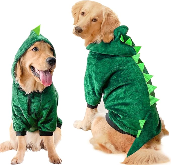 Idepet Large Dogs Halloween Dinosaur Costume Jacket Pet Dog Warm Fleece Winter Clothing Outfits Funny Apperal Golden Retriever Pitbull Clothes Hoodie (7XL)