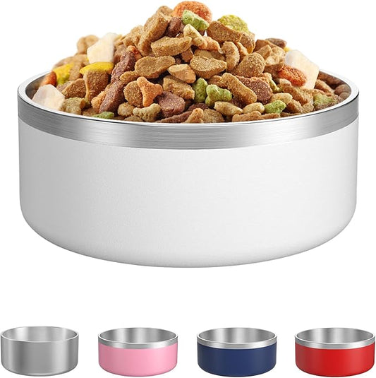 LIANLAI Stainless Steel Dog Bowls, Rust-Resistant Pet Bowls, Non Slip Dog Water Bowl, Versatile Feeding Bowls (White，40 oz)