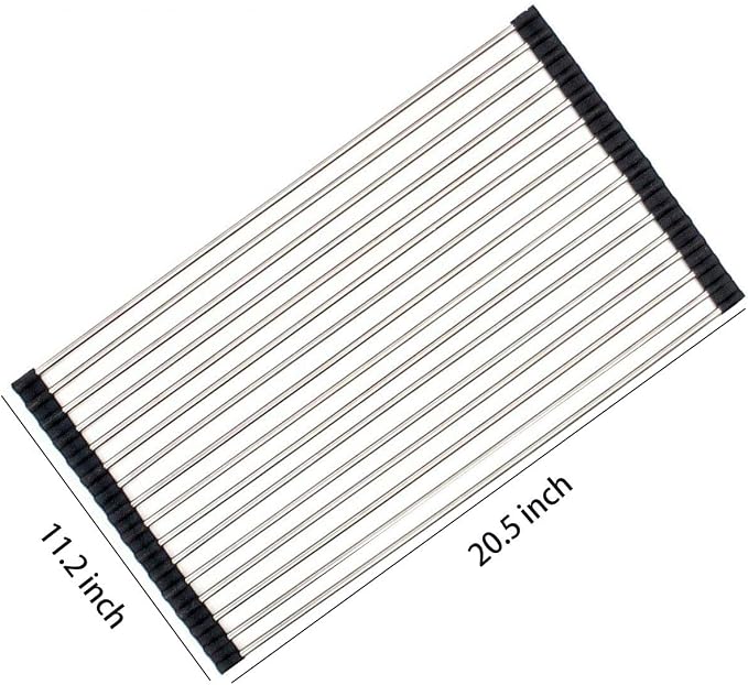 Ahyuan Roll up Dish Drying Rack Over The Sink Kitchen Roll up Sink Drying Rack Portable Dish Drainer Foldable Dish Drying Rack (Black, 20.5''X11.2'')