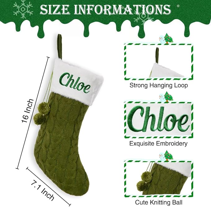 Personalized Christmas Stockings, Custom Name Knit Ball Christmas Stockings, 16" Xmas Stockings Hanging Ornament for Holiday Fireplace Decoration (1 Pcs)