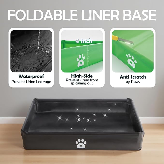 MEEXPAWS Dog Pee Pad Holder Foldable with Dog Litter Box Enclosure High Wall, Puppy Pad Holder Tray with DIY Splash Guard for 22’’x22’’ Pee Pads, Indoor Dog Potty for Small to Medium Dogs, Easy Clean