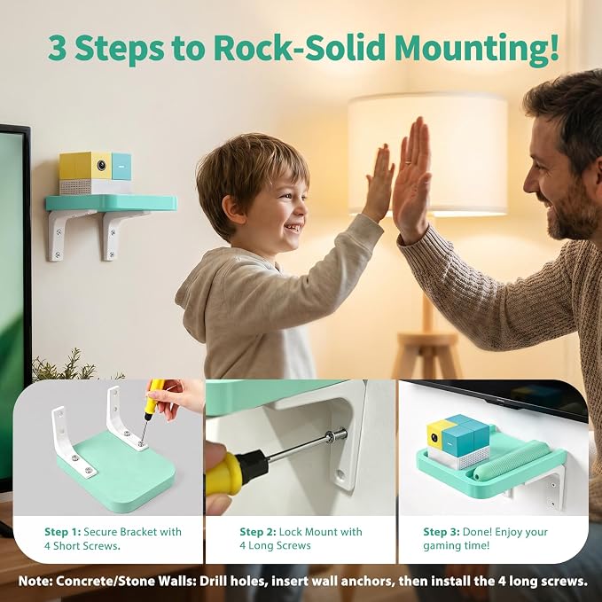 RIBOTS Wall Mounted Holder for Nex Playground Game System with Silicone Remote Case Cover, Wood Shelf for Console & Remote, 3-Step Easy Setup, Storage Organizer for Nex Playground Kids & Families