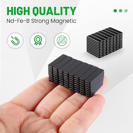 35 Pack Neodymium Bar Magnets 20x5x2mm Black | Fridge Magnetic Strips Refrigerator Blocks Crafts Extra Super Sticky Bar for Science Experiments Classroom Craft Office