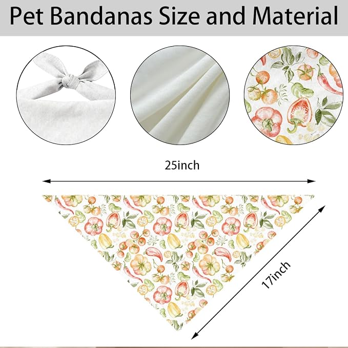 Harvest Vegetable Dog Bandana, Pumpkin Pepper Pattern Pet Triangle Scarf for Small Medium Dogs, Cute Puppy Bandana for Daily Wear Fall Outing Thanksgiving Family Photos