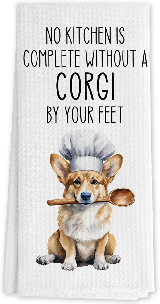 Funny Corgi Dog Kitchen Towels, Gifts for Corgi Lovers Dish Tea Towels for Kitchen Decor, Corgis Gifts for Women Men Decorative Hand Towels, 16x24 Inch