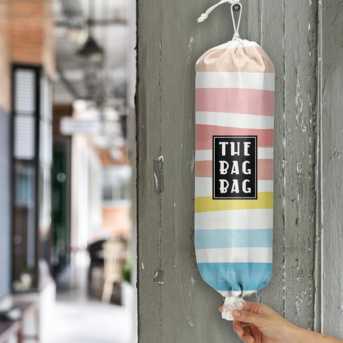 Plastic Bag Holder,Reusable And Washable Grocery Bag organizer,for Home Kitchen Travelling Camping Decor, use 1 Pack, Color Stripes Pattern