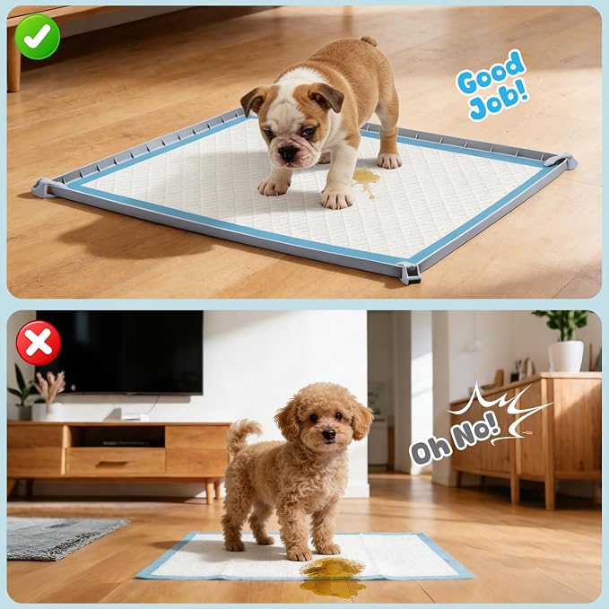 Pee Pad Holder, 24×24 Inch Thickened Silicone Dog Pee Pad Holder Tray | Non Slip Raised Edge Anti Spill Puppy Pad Holder with 4 Fixed Clamps, Easy Cleaning Floor Protection for Puppy Potty Training