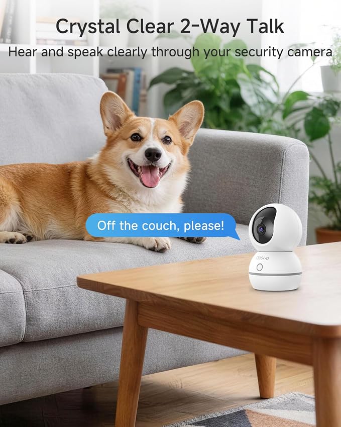 Noorio 4MP/2K Indoor Security Camera, 2.4GHz UHD 360° PTZ Pet/Dog Camera | 4MP/2K UHD Resolution, One-Touch Call, 360° PTZ Coverage, 24/7 Recording, Night Vision, Auto Motion Tracking, 2.4G Only