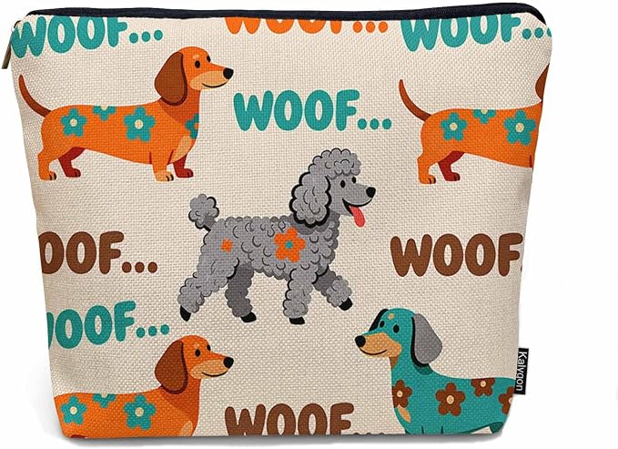 Woman Makeup Bag Dog, Funny Puppy Woof Dogs Makeup Bags Travel Cosmetic Bags Toiletry Makeup Organizer Pencil Pouch Make Up Cosmetic Bag For Owners Lady Birthday Gifts, Orange Blue
