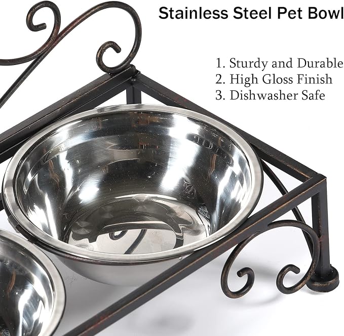 3.54" H Elevated Dog Bowls, Metal Raised Dog Bowl, Cats Bowls with Stand | Dog Bowls with Double Stainless Steel, Pet Feeder for Food and Water Lifted, Elevated Pets Bowl Holder