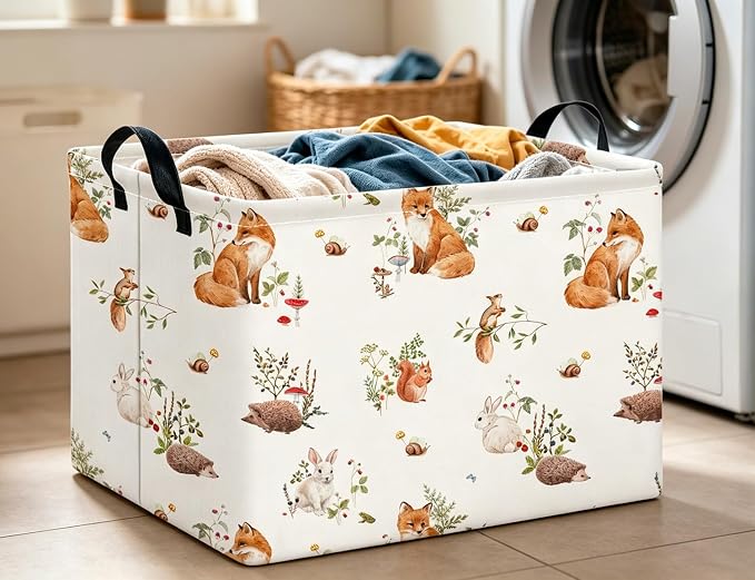 CLOCOR Rectangular Storage Basket,Collapsible Storage Bin,Waterproof Books Box(Fox)