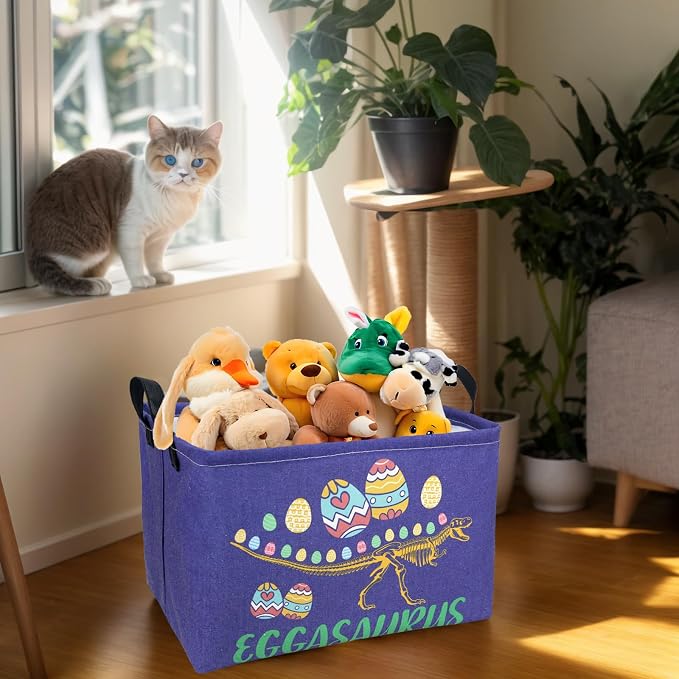Dinosaur Easter Basket for Kid Large Empty Baby Rectangular Cute Easter Gift Bunny Eggs Décor Storage Basket (Skeleton Dinosaur)